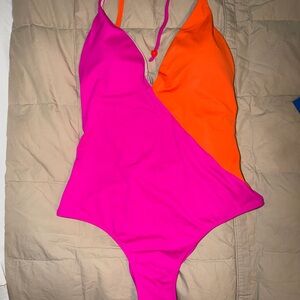 Victoria Secrets Neon Pink & Orange One-Piece Swimsuit